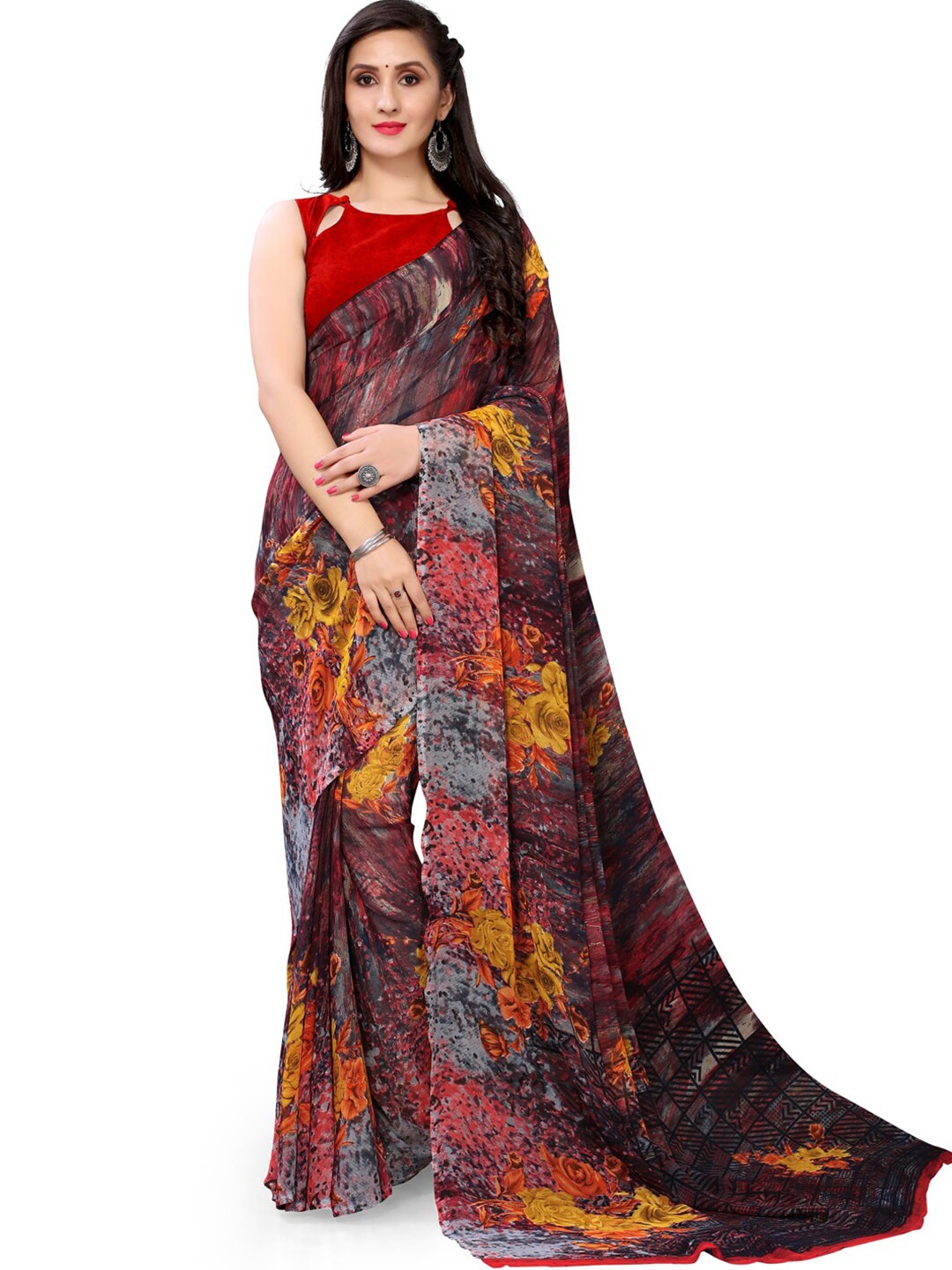 

KALINI Floral Printed Saree, Brown