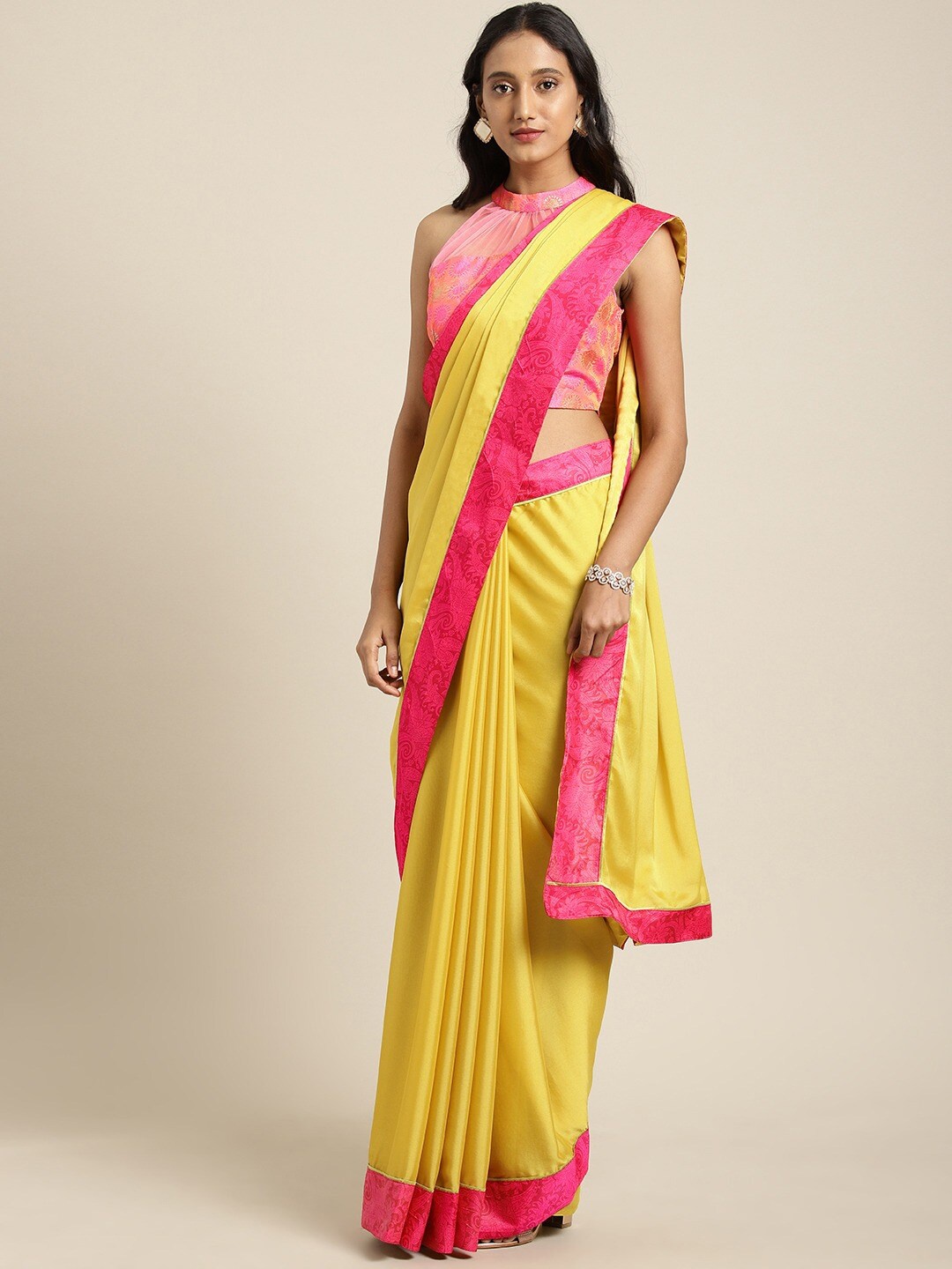 

KALINI Ethnic Motifs Printed Bordered Saree, Yellow