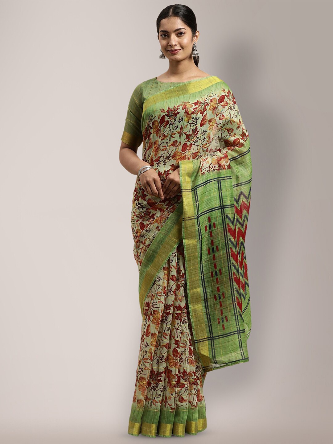 

KALINI Floral Zari Art Silk Saree, Green