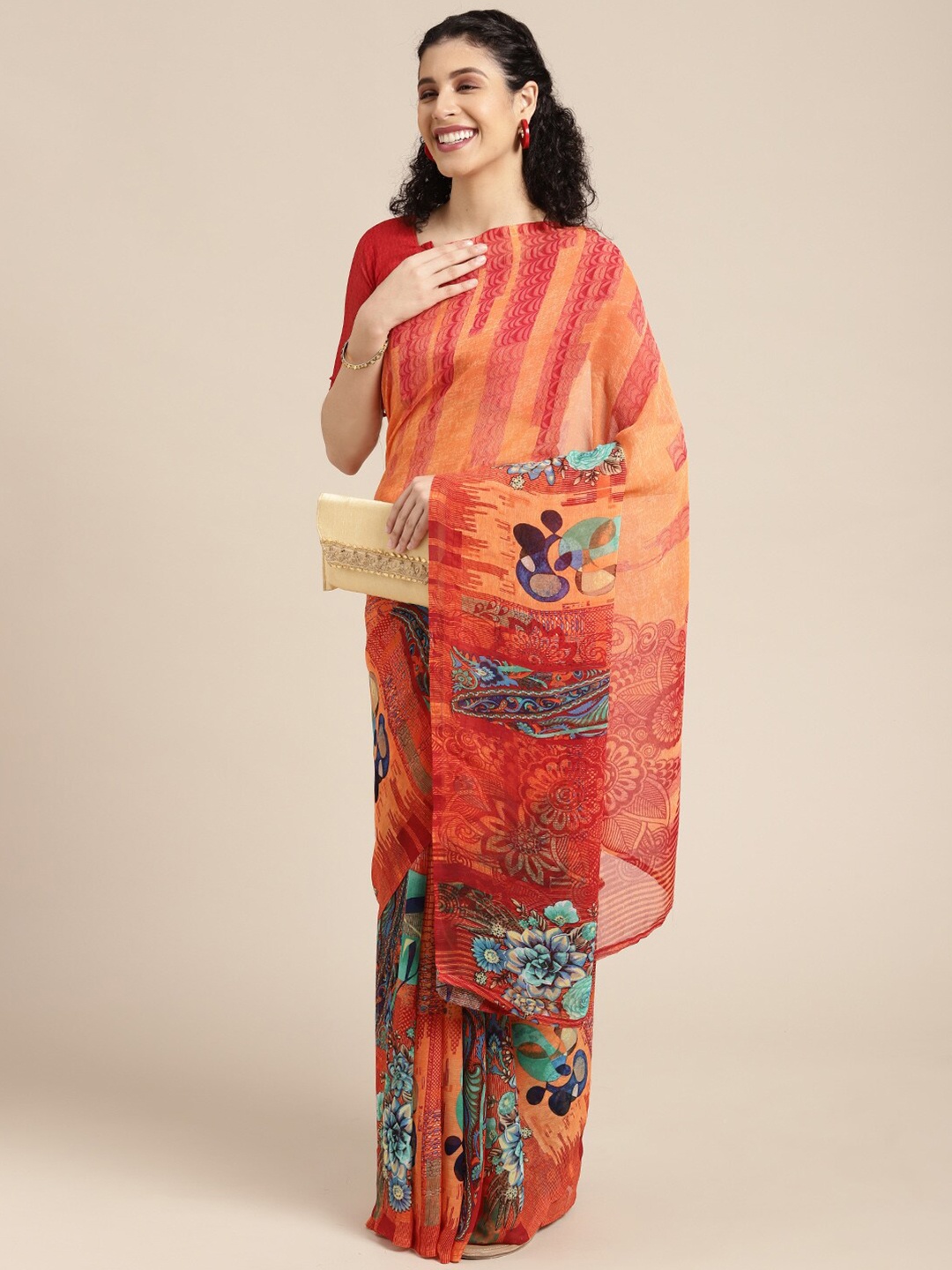 

KALINI Floral Printed Saree, Red