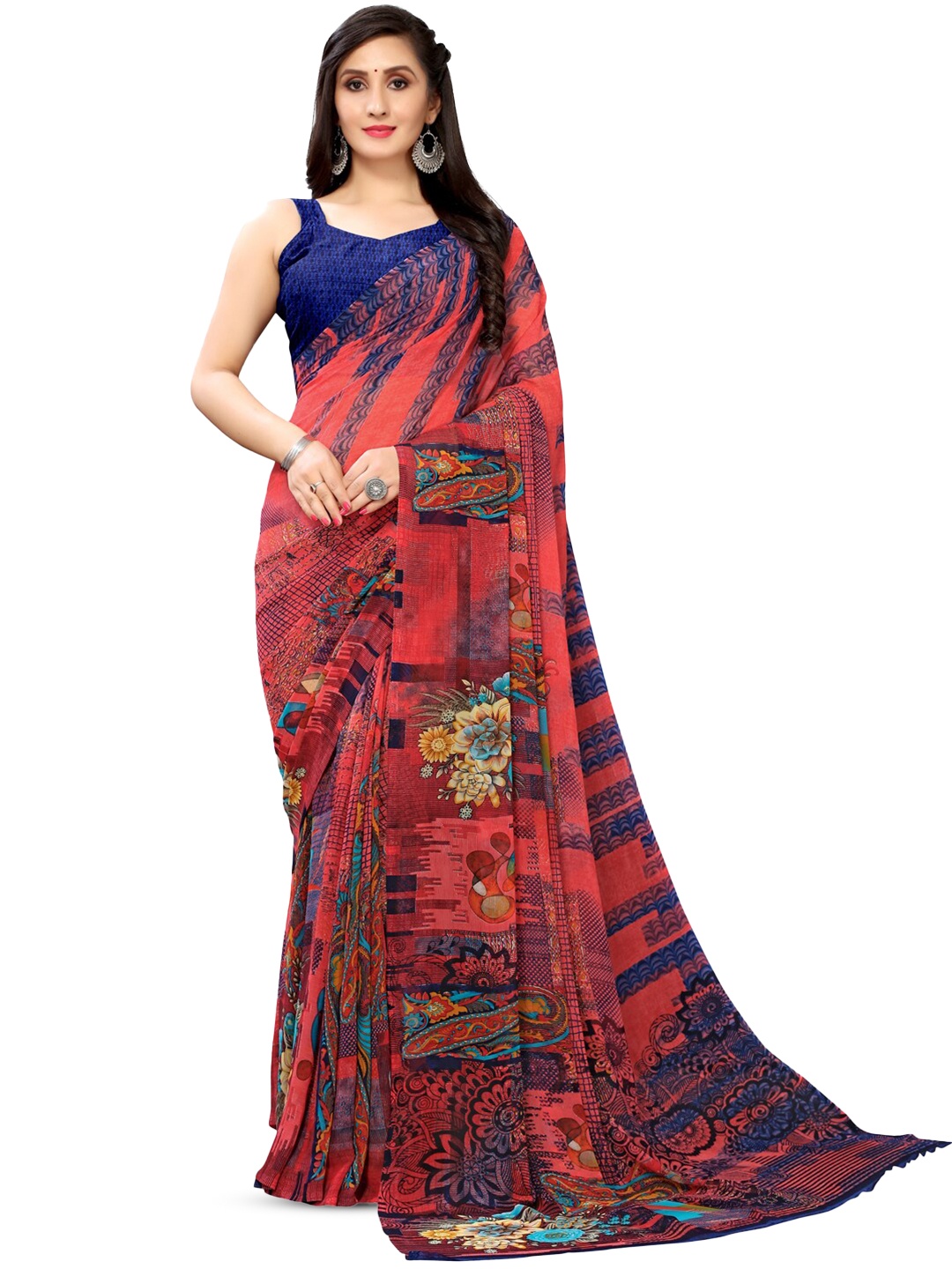 KALINI Floral Printed Saree, Pink