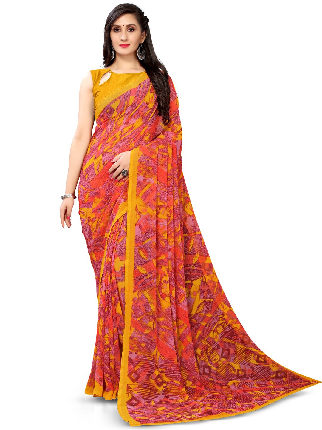 

KALINI Abstract Printed Saree, Red