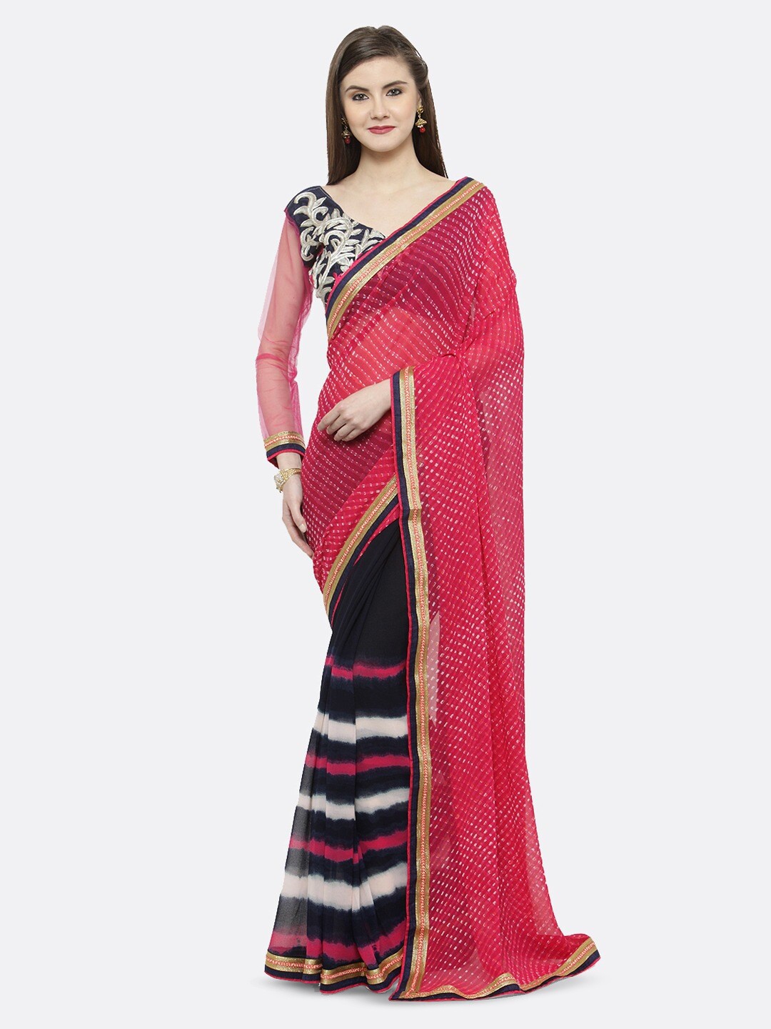 

KALINI Striped Embellished Half And Half Saree, Blue