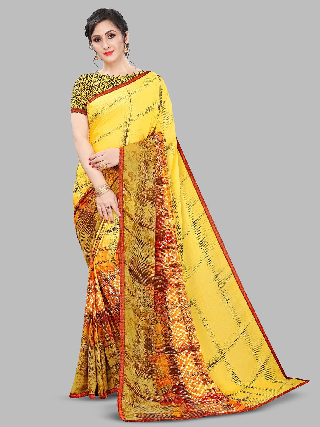 

KALINI Abstract Printed Saree, Yellow