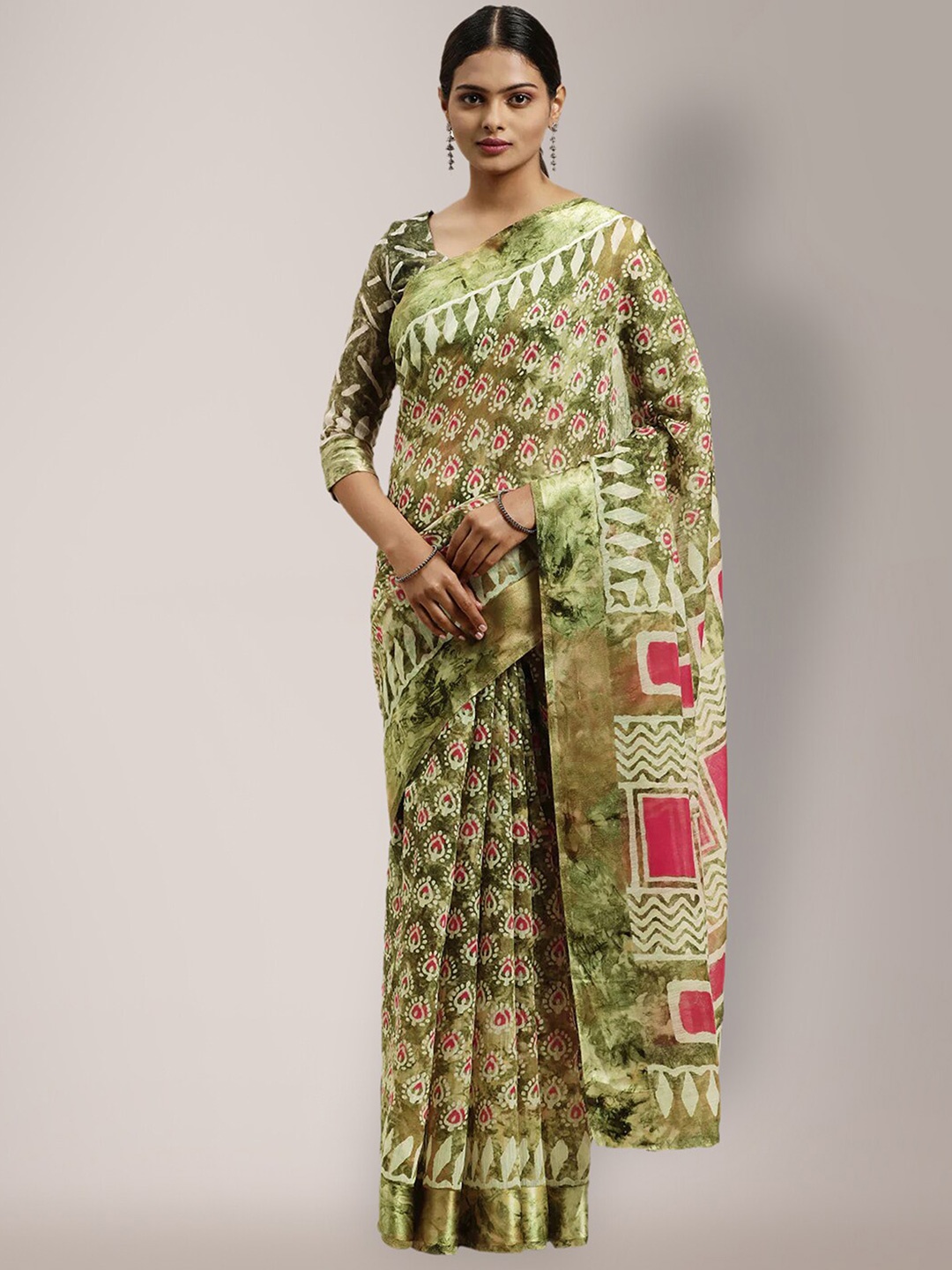 

KALINI Floral Printed Saree, Green