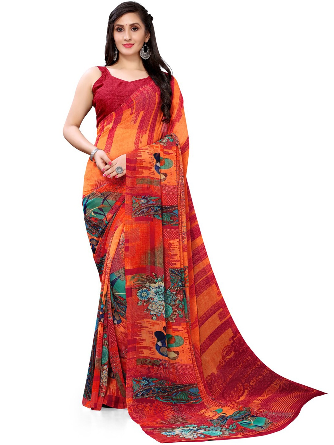 

KALINI Floral Printed Saree, Red
