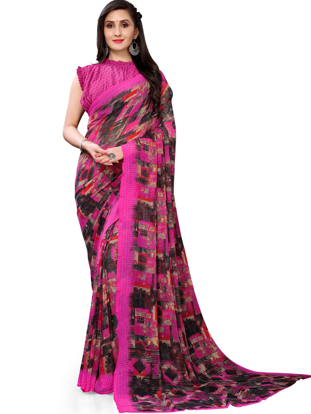

KALINI Abstract Printed Saree, Pink