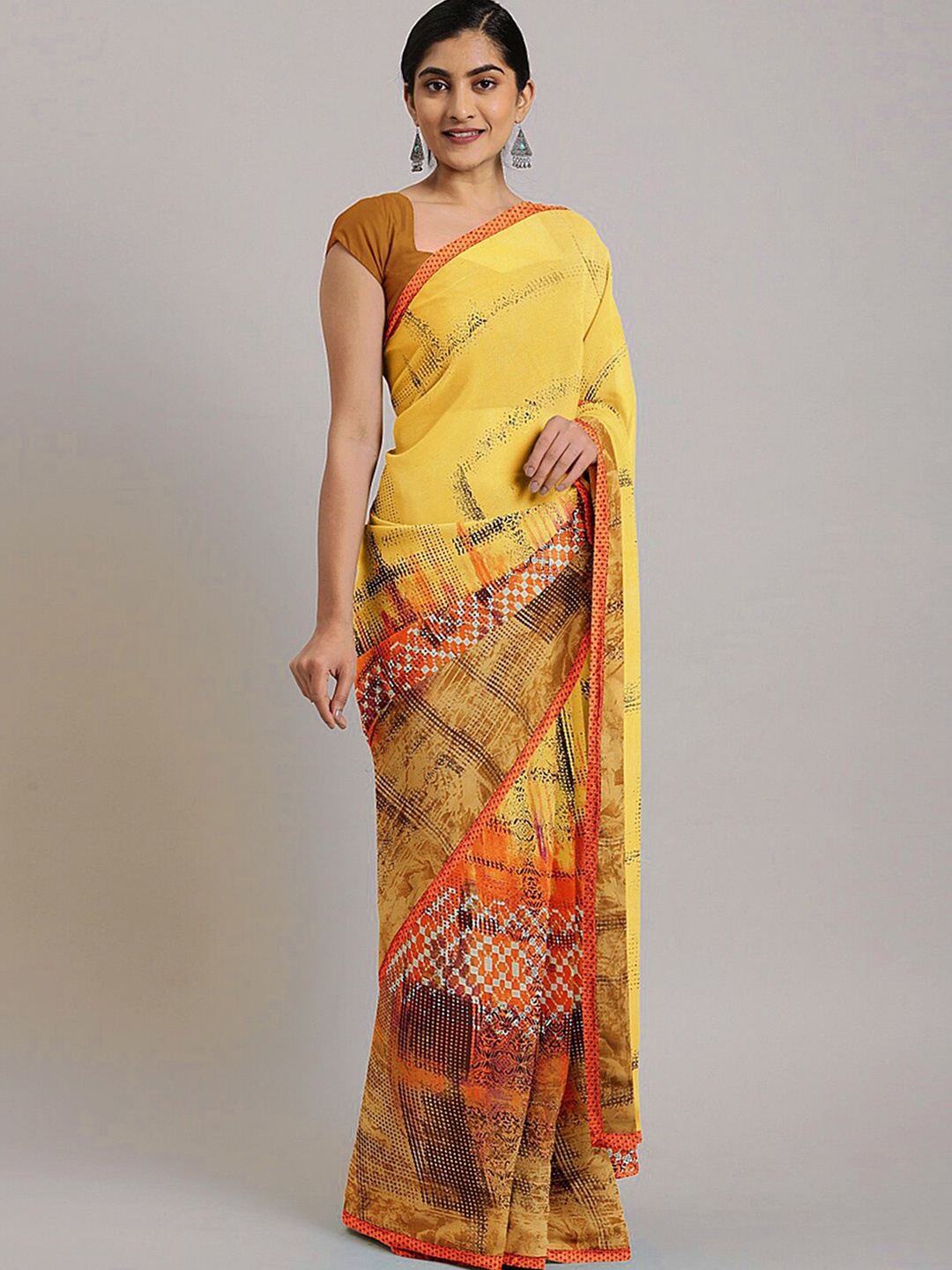 

KALINI Abstract Printed Saree, Yellow