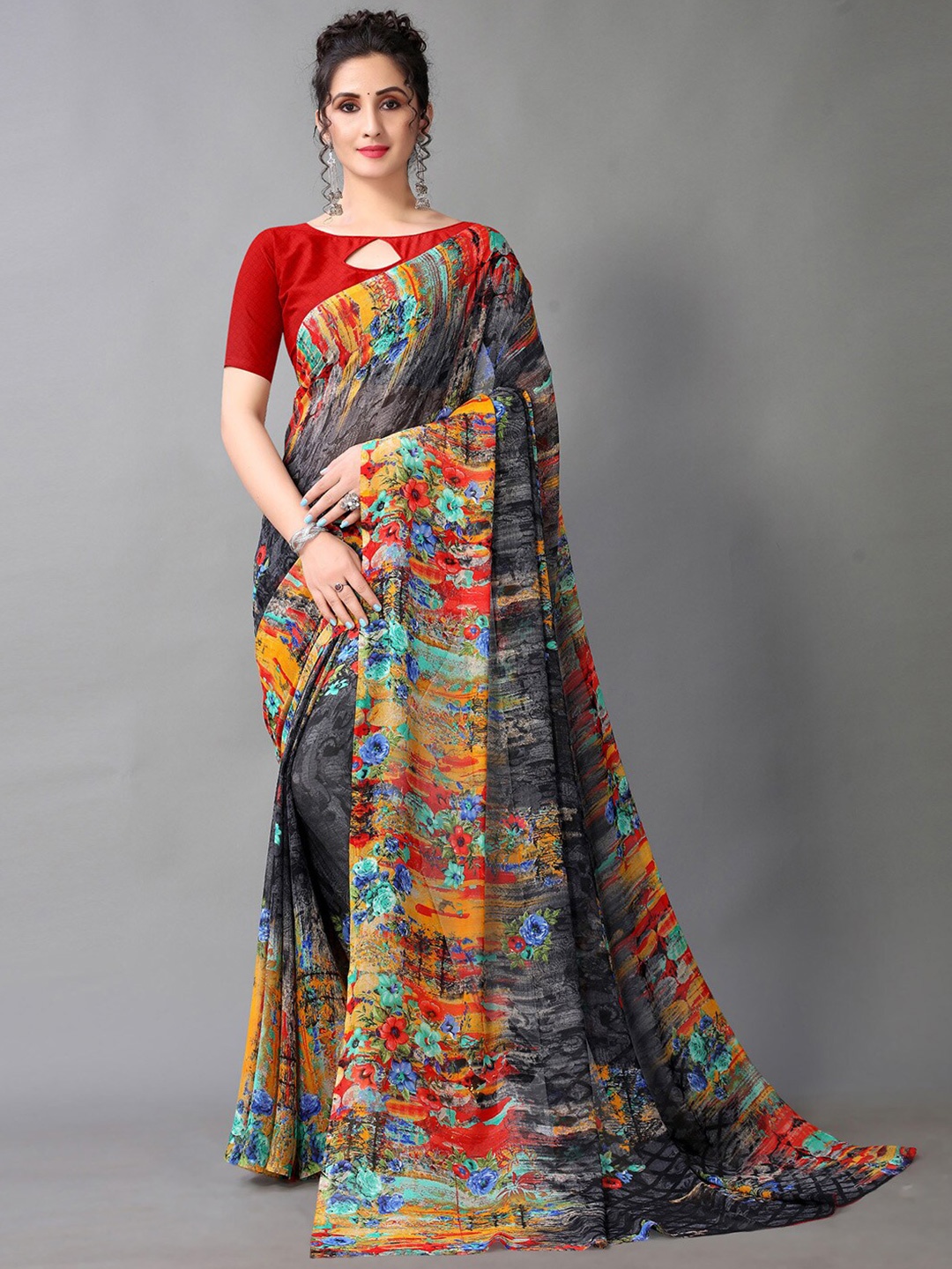 

KALINI Floral Printed Saree, Grey