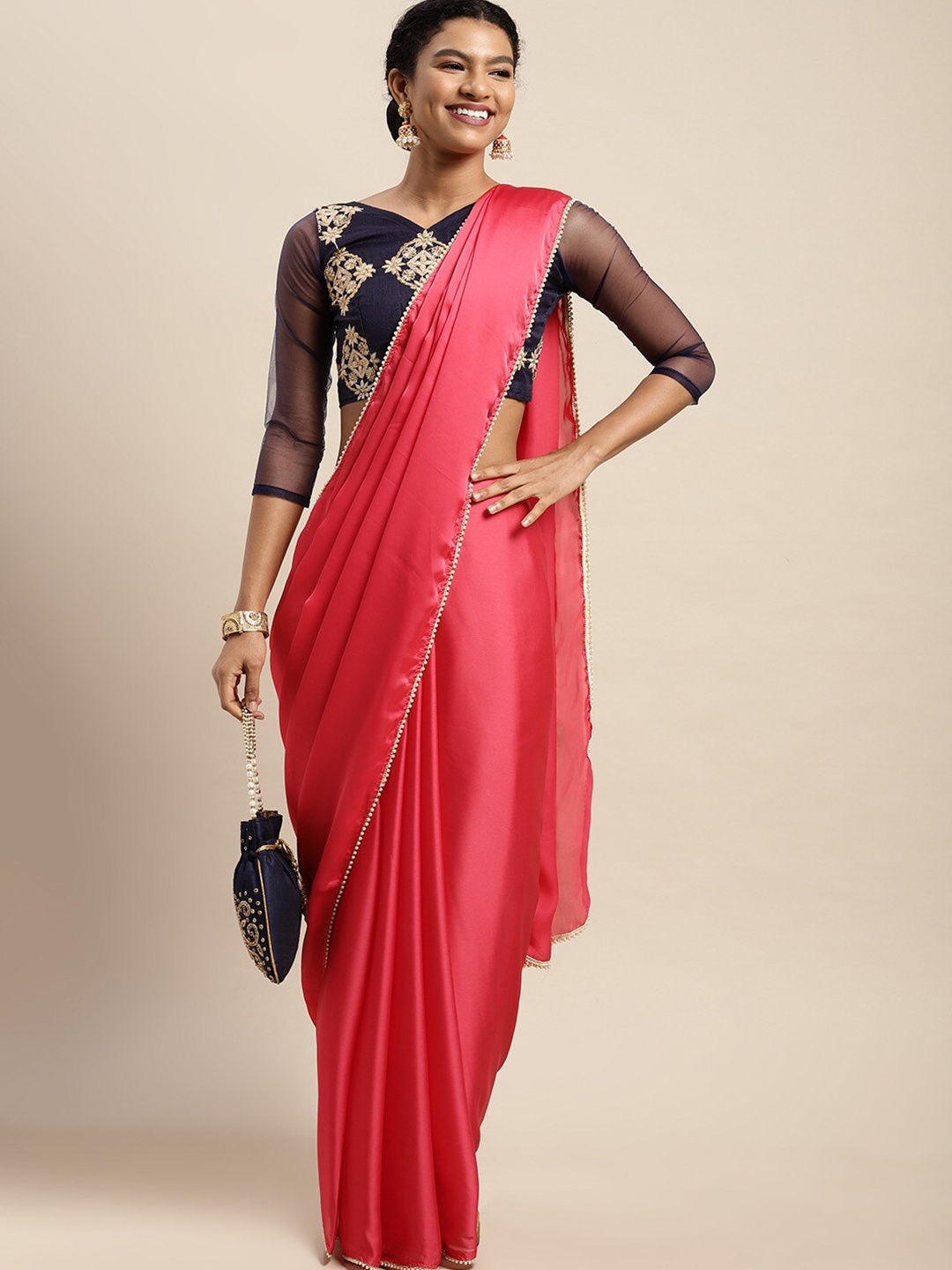 

KALINI Satin Saree, Pink