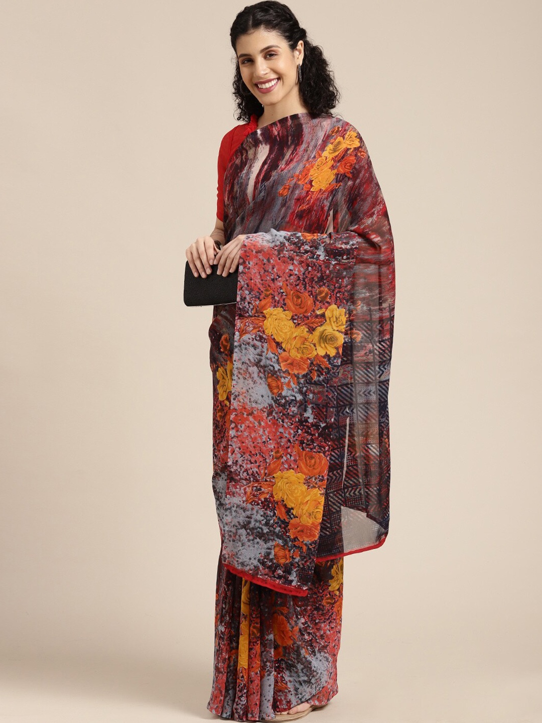 

KALINI Abstract Printed Saree, Brown