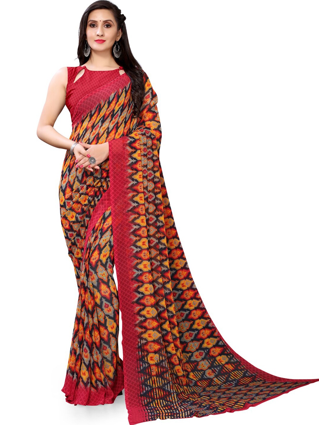 

KALINI Geometric Printed Saree, Maroon