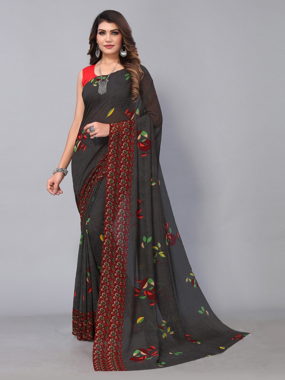 

KALINI Floral Printed Saree, Grey