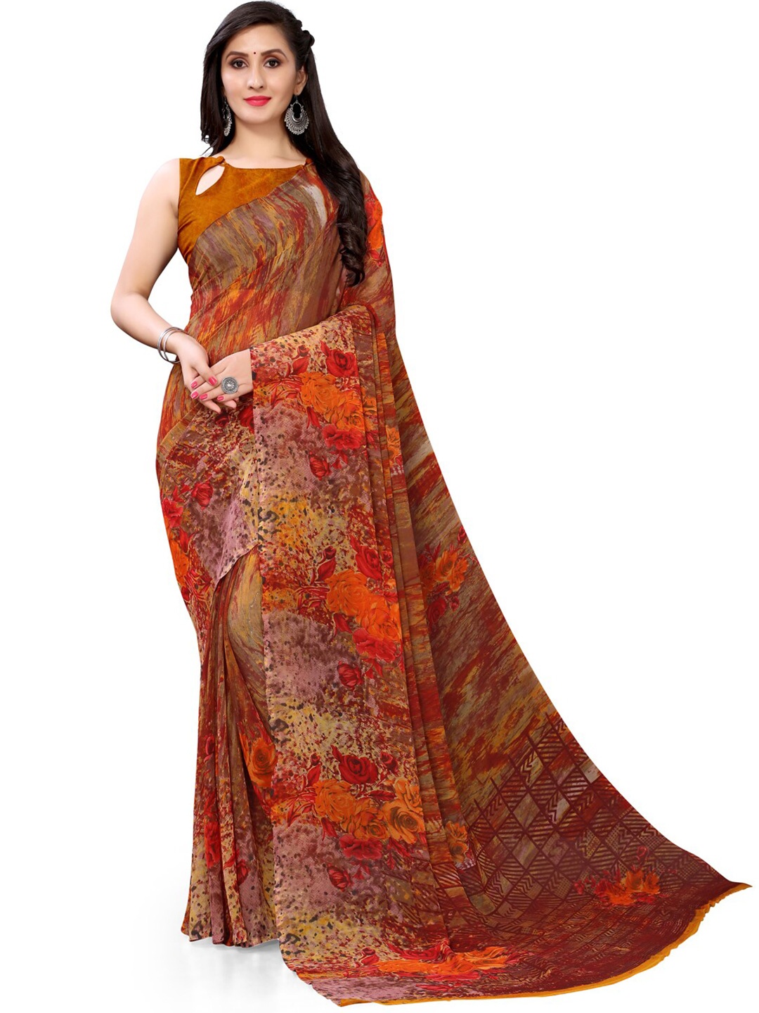

KALINI Floral Printed Saree, Red