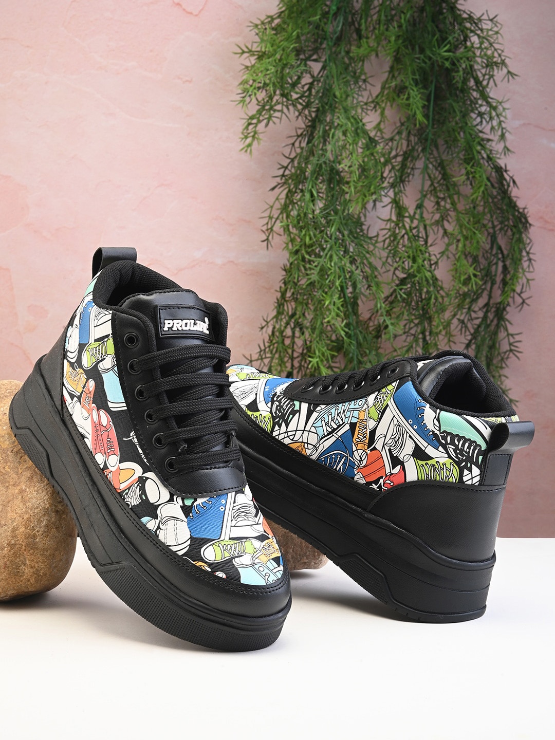 

Prolific Women Printed High-Top Lightweight Sneakers, Black