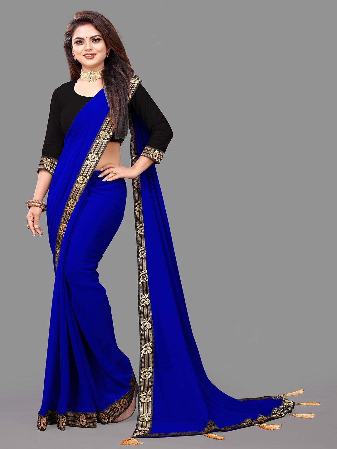 

TIEXA Woven Design Pure Georgette Saree, Blue
