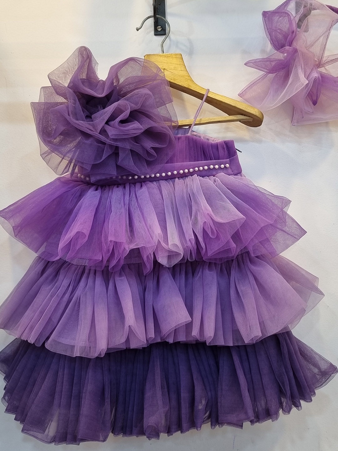 

BAESD Girls One Shoulder Layered Ruffled Net Fit & Flare Maxi Dress, Purple