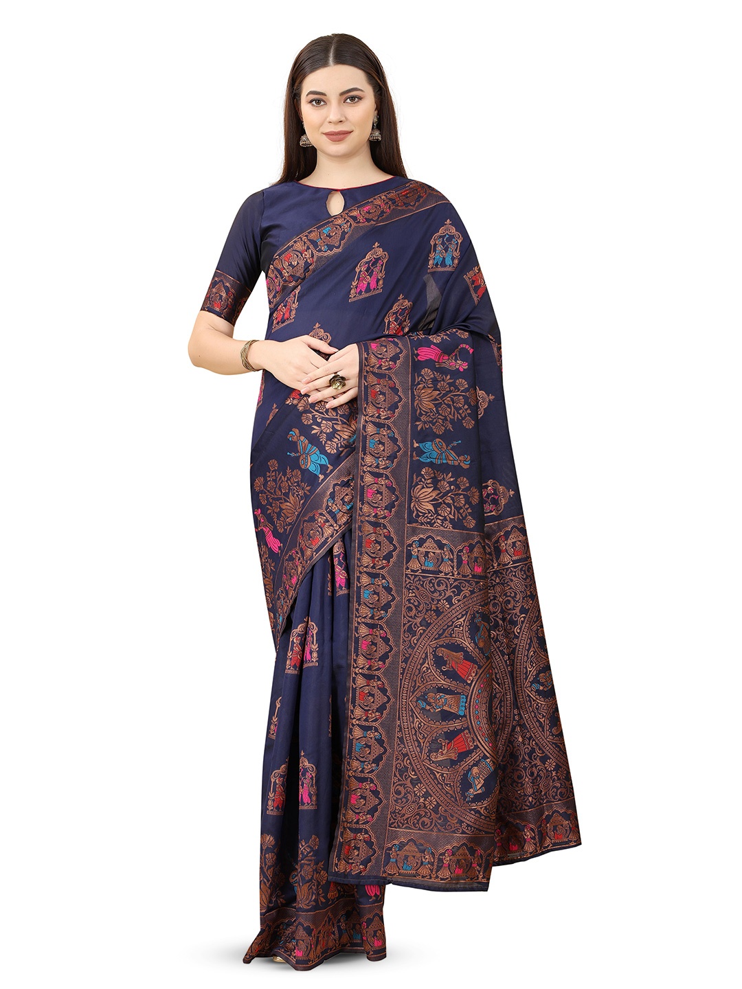 

NENCY FASHION Woven Design Zari Silk Blend Banarasi Saree, Blue