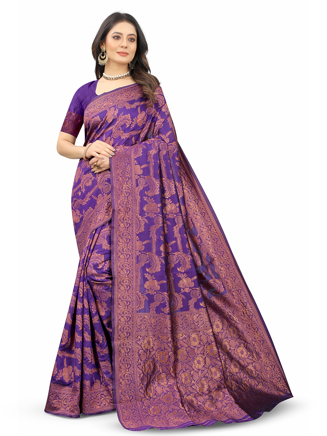 

NENCY FASHION Woven Design Zari Banarasi Saree, Violet