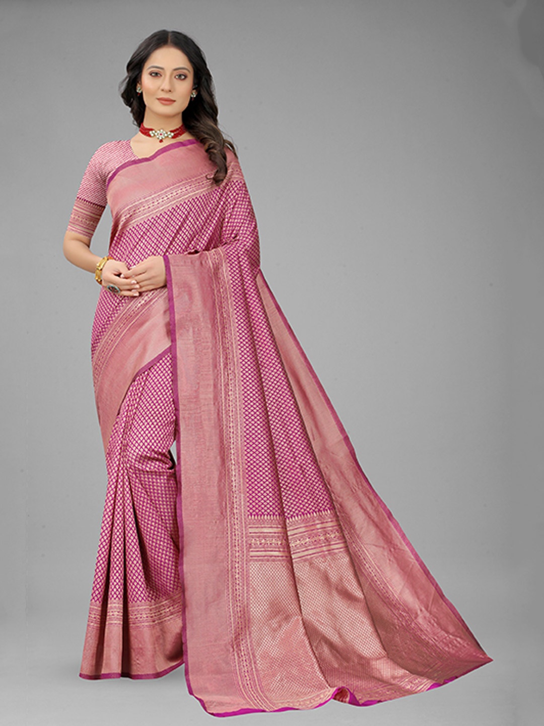 

NENCY FASHION Woven Design Zari Banarasi Saree, Pink