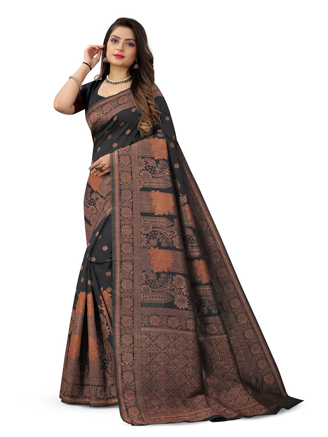 

NENCY FASHION Woven Design Zari Banarasi Saree, Black