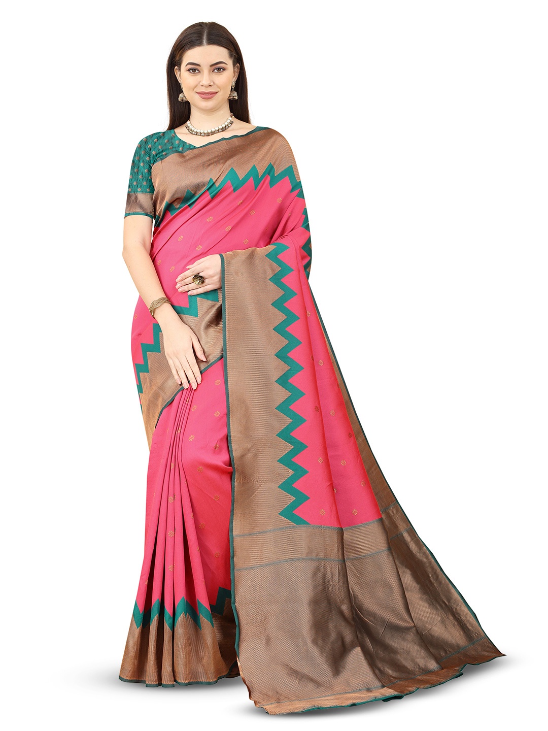 

NENCY FASHION Ethnic Motifs Woven Design Zari Banarasi Saree, Pink