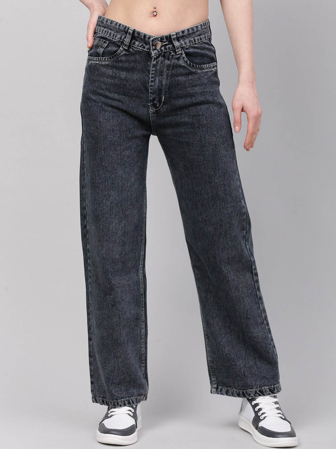

BAESD Women Jean Straight Fit High-Rise Clean Look Heavy Fade Denim Jeans, Charcoal