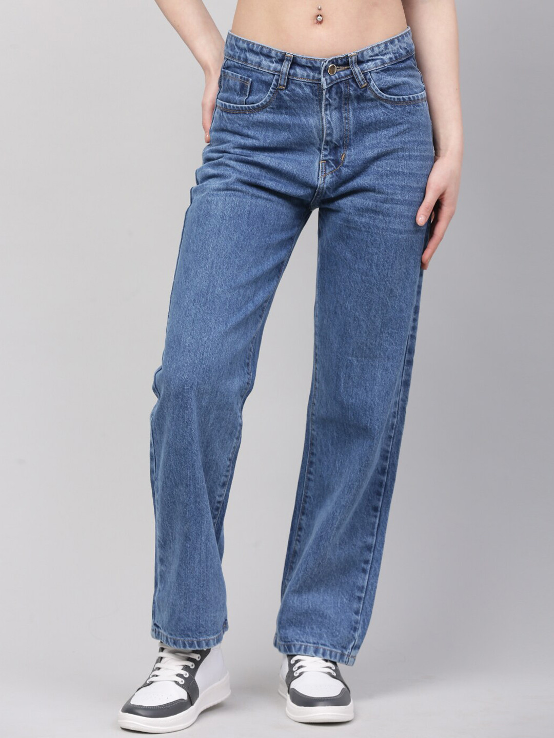 

BAESD Women Jean Straight Fit High-Rise Clean Look Denim Jeans, Blue
