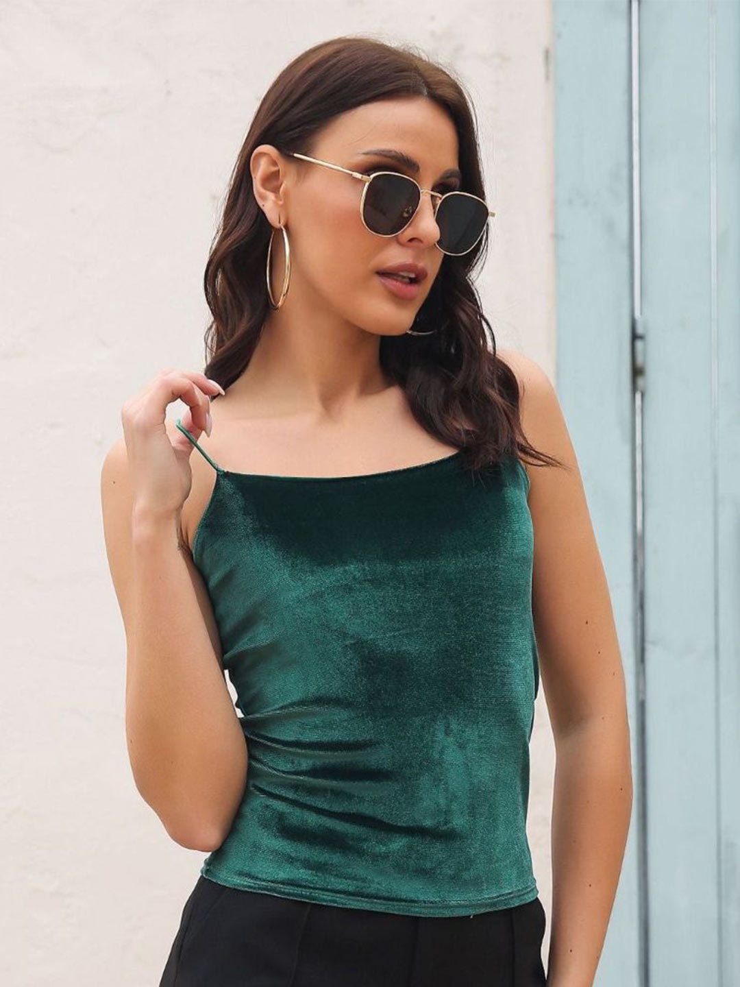

DressBerry Shoulder Straps Fitted Top, Green