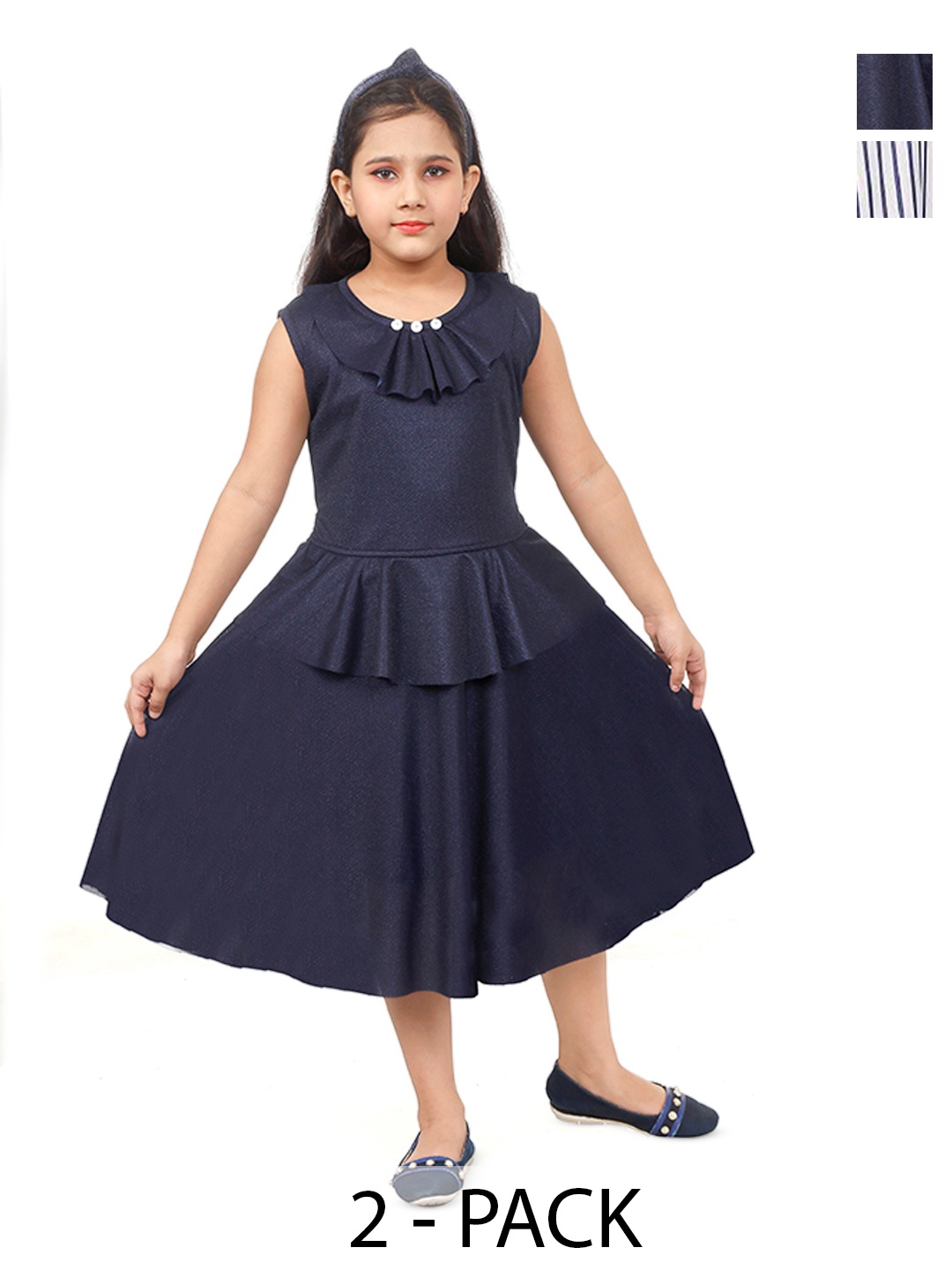 

BAESD Girls Pack Of 2 A-Line Midi Party Dresses, Navy blue
