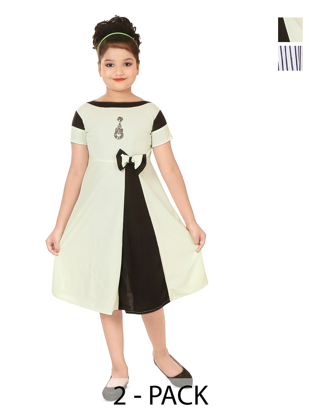 

BAESD Girls Pack of 2 Printed A-Line Midi Dress, Yellow