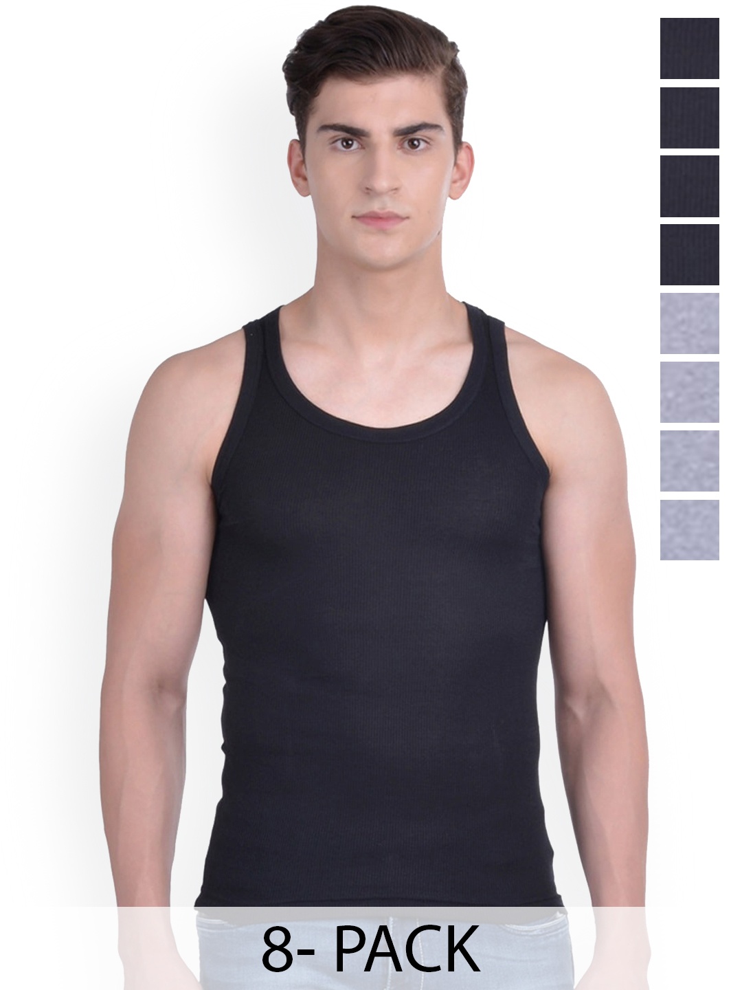 

Force NXT Pack Of 8 Cotton Innerwear Vests MNFR-236-BLACK-GREY-PO8