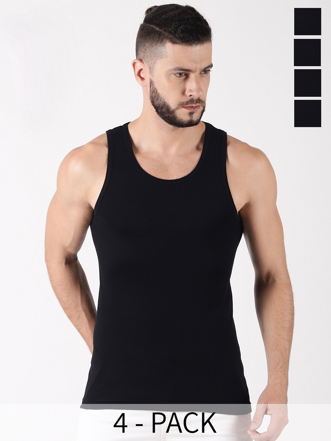 

Force NXT Pack Of 4 Cotton Innerwear Vests, Black