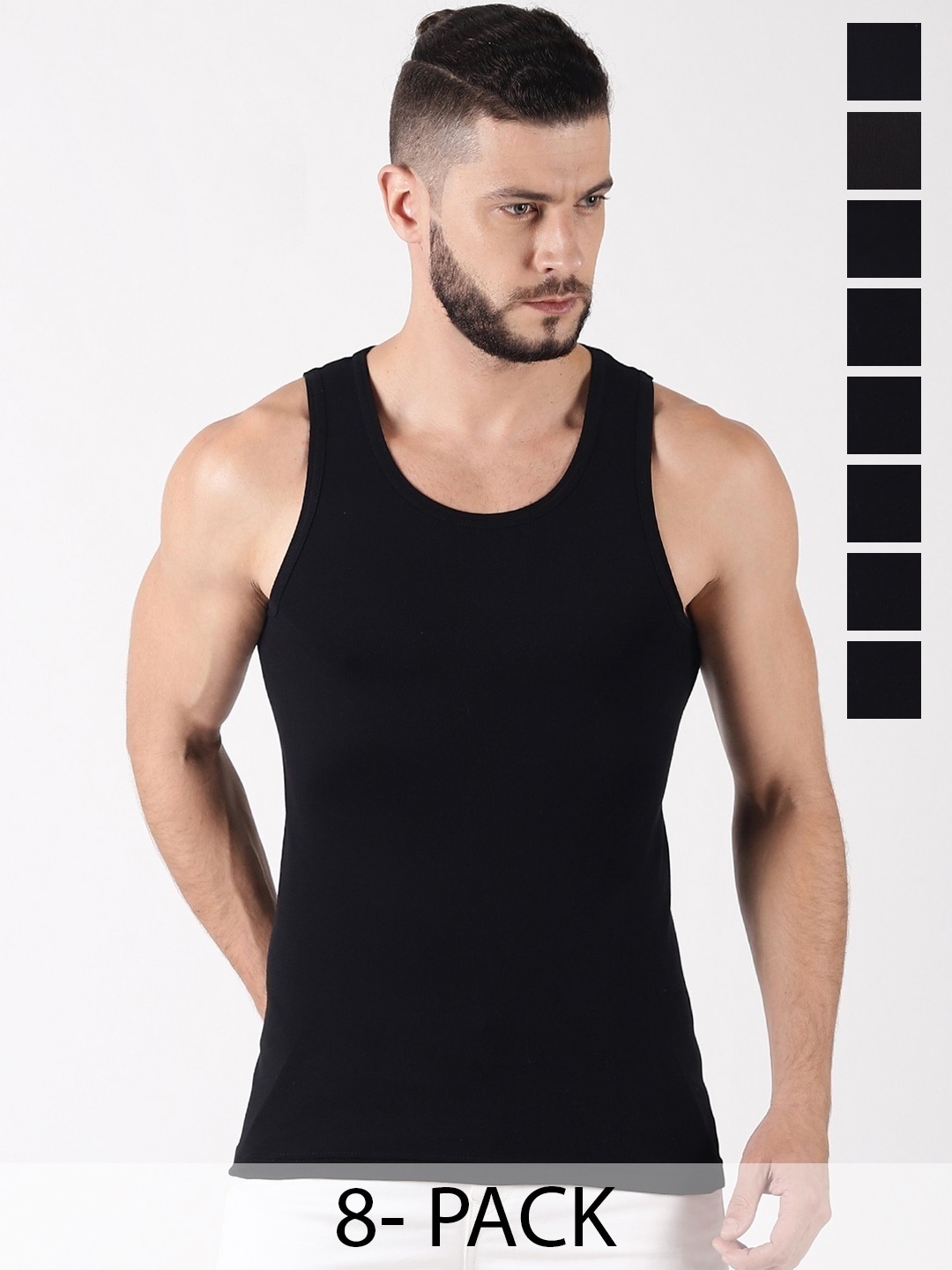 

Force NXT Pack Of 8 Cotton Innerwear Vests, Black