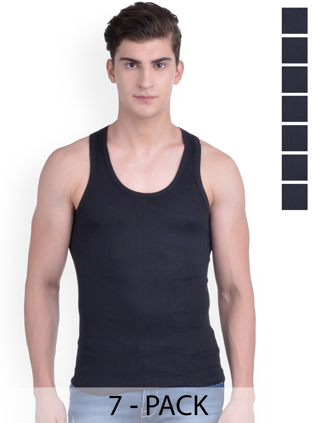 

Force NXT Pack Of 7 Cotton Innerwear Vests, Black