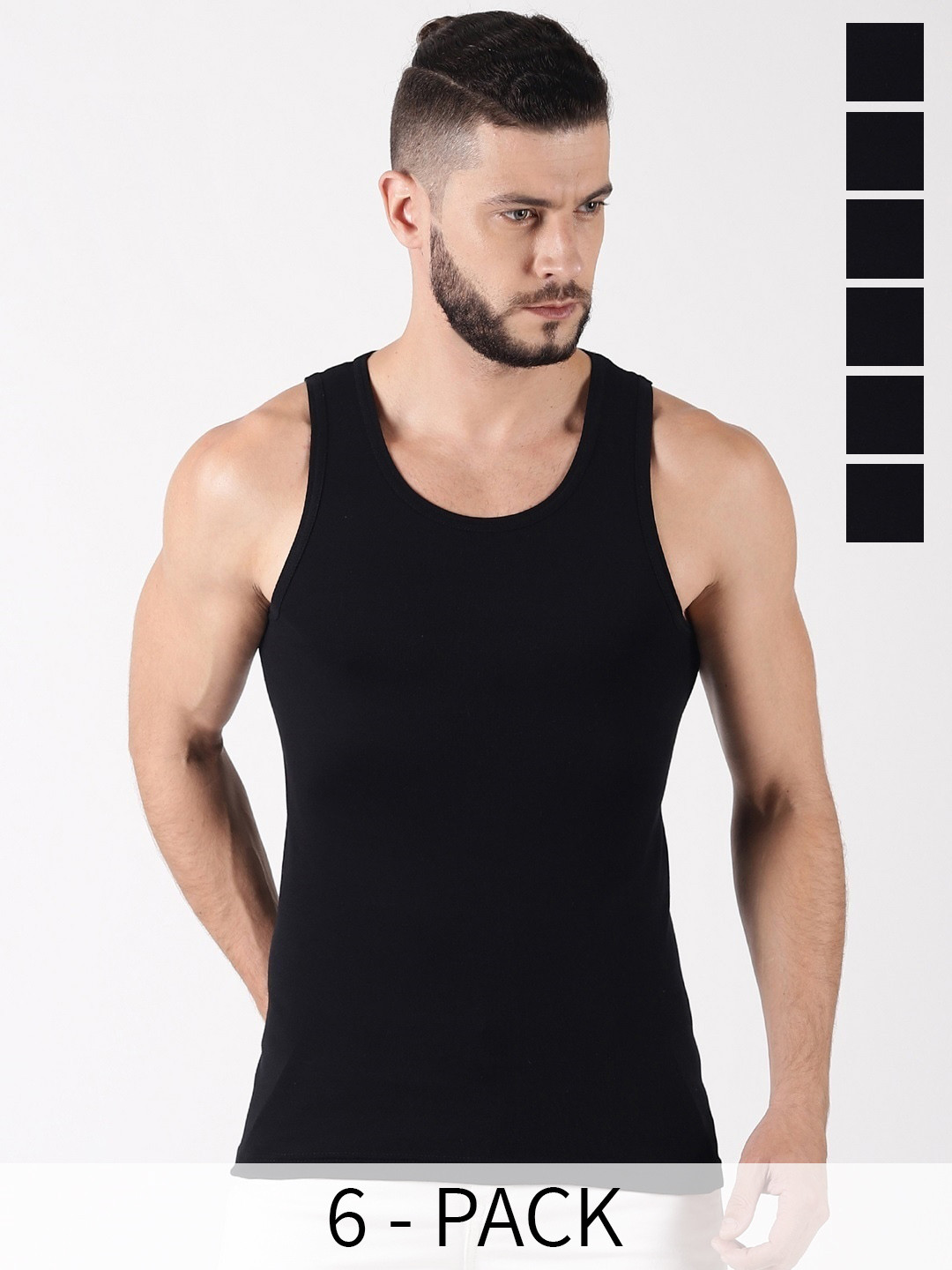 

Force NXT Pack Of 6 Cotton Innerwear Vests, Black