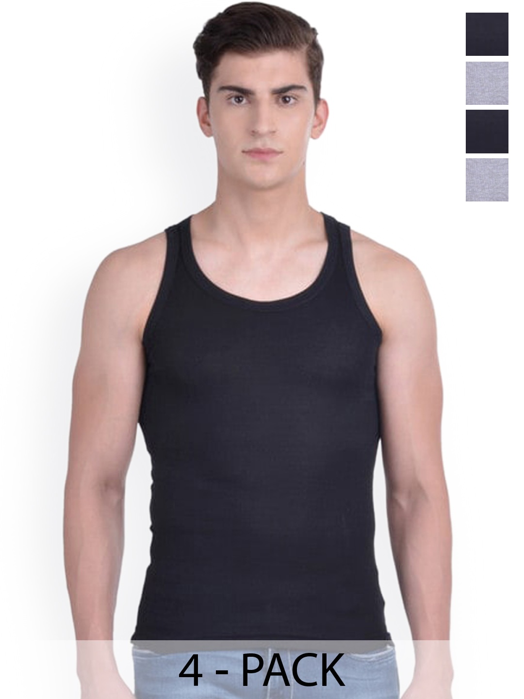 

Force NXT Pack Of 4 Cotton Sleeveless Innerwear Vests MNFR-236-BLACK-GREY-PO4