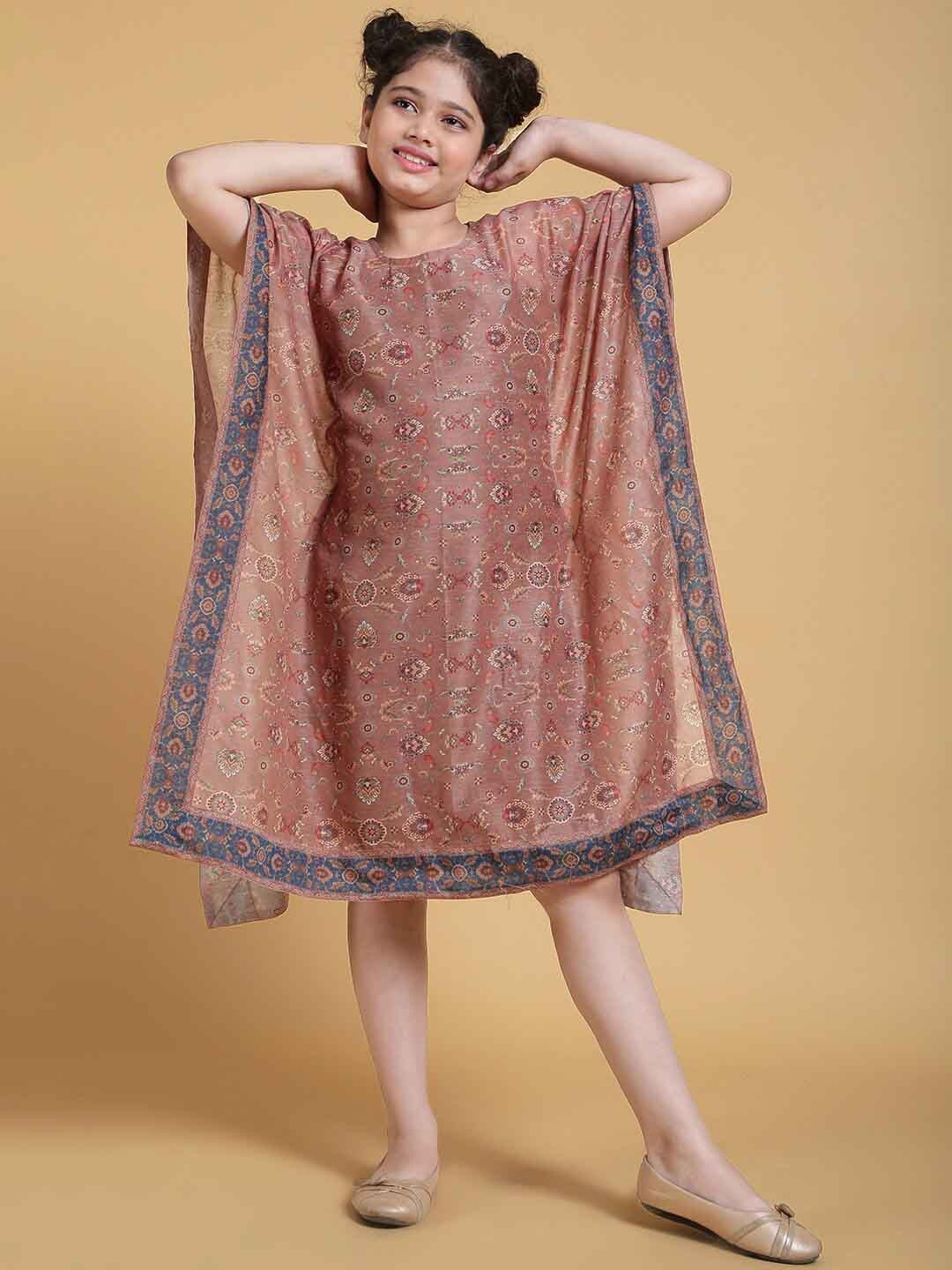 

Aks Kids Girls Ethnic Motifs Printed Kaftan Dress, Brown