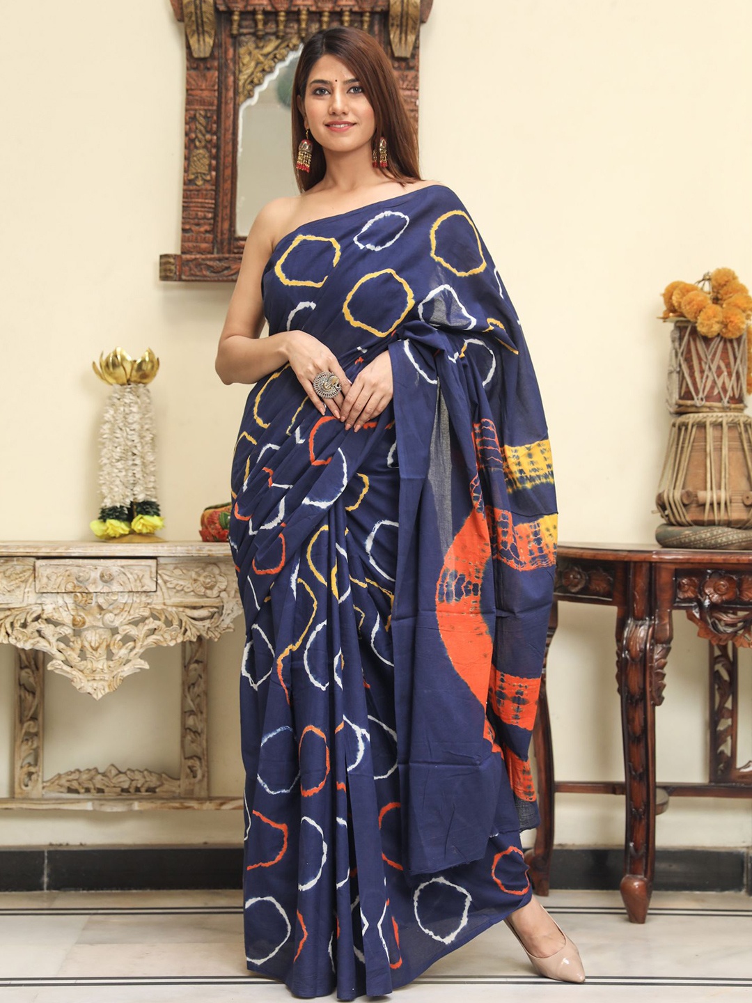 

JALTHER Pure Cotton Dyed Ikat Saree, Blue