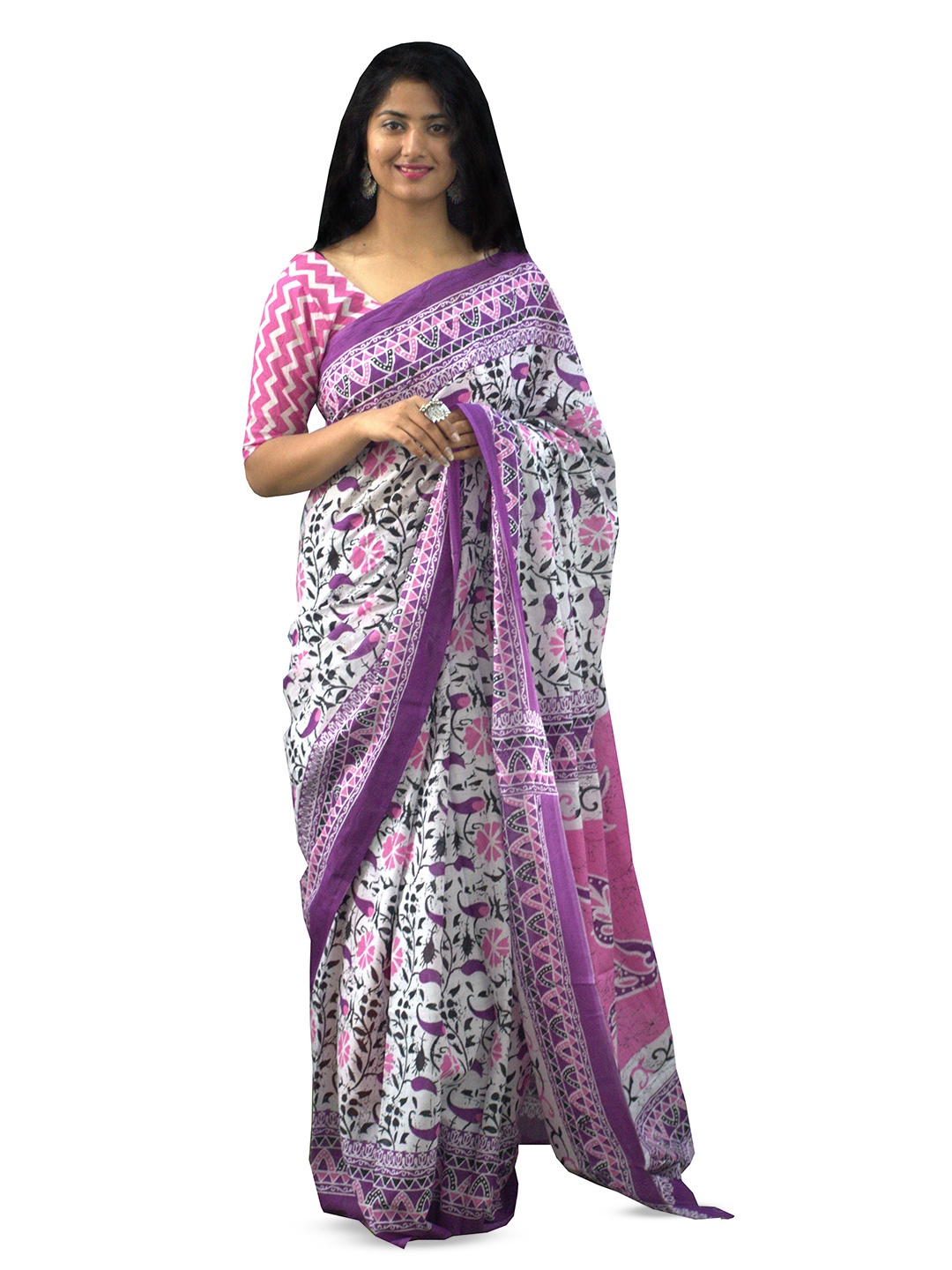 

GK FASHION Paisley Pure Cotton Block Print Saree, Purple