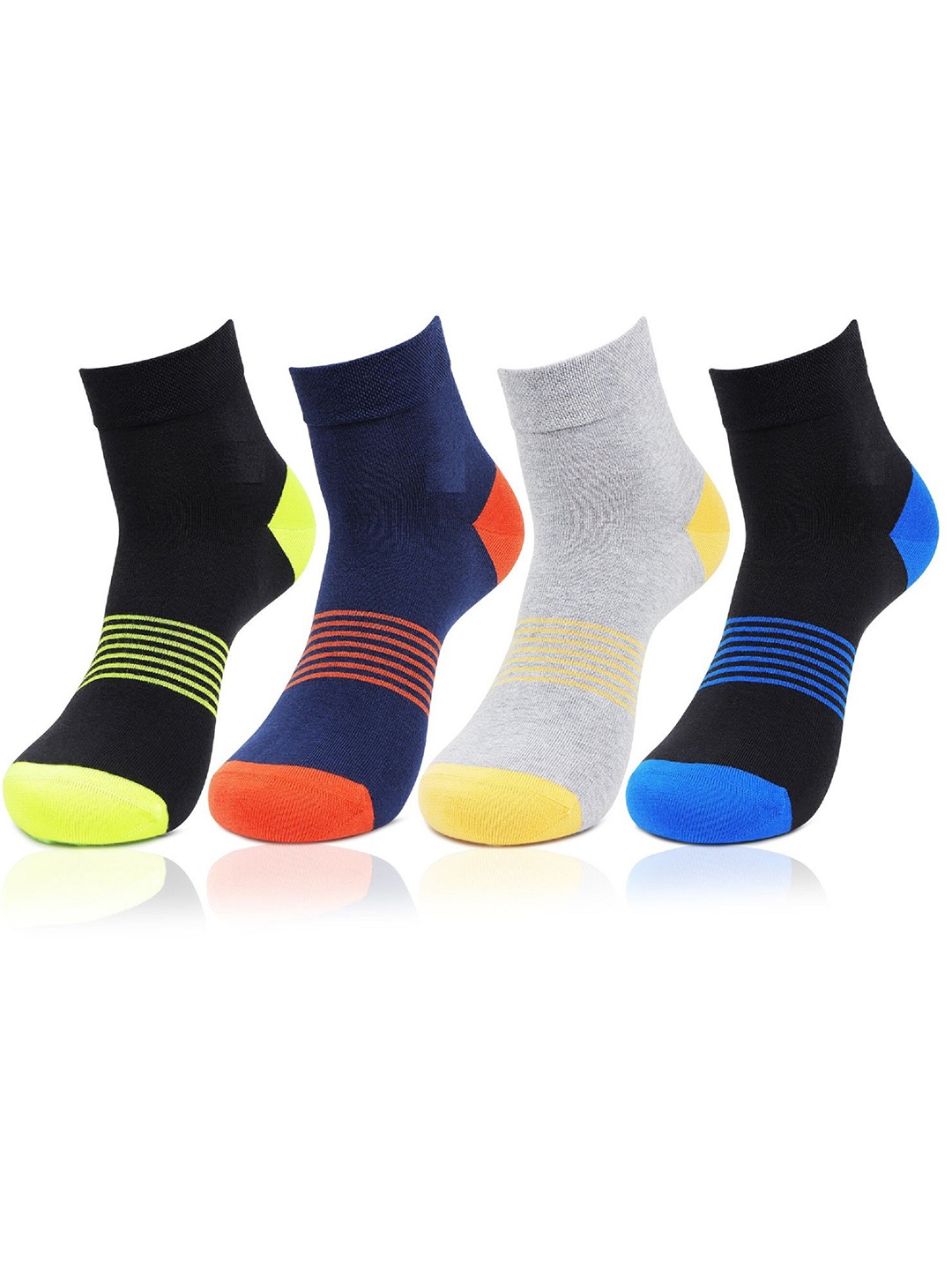BAESD Men Pack Of 4 Striped Ankle-Length Socks, Black