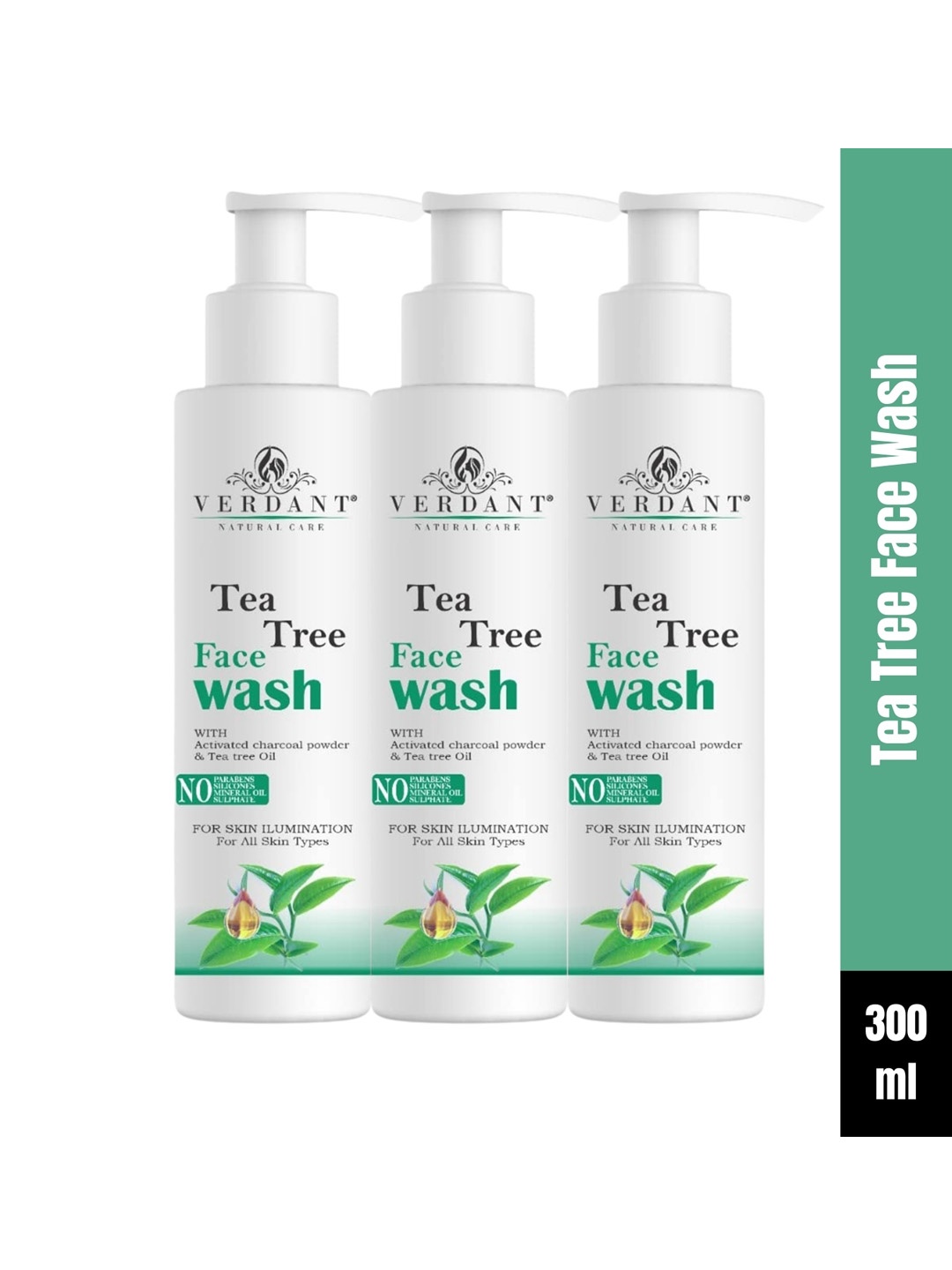 

Verdant Natural Care Set of 3 Tea Tree Face Wash with Activated Charcoal - 100 ml each, White