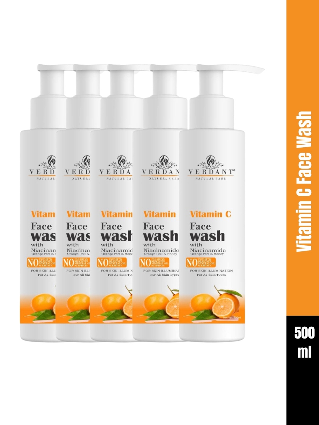 

Verdant Natural Care Set Of 5 Vitamin C Face Wash For Skin Illumination - 100ml Each, White