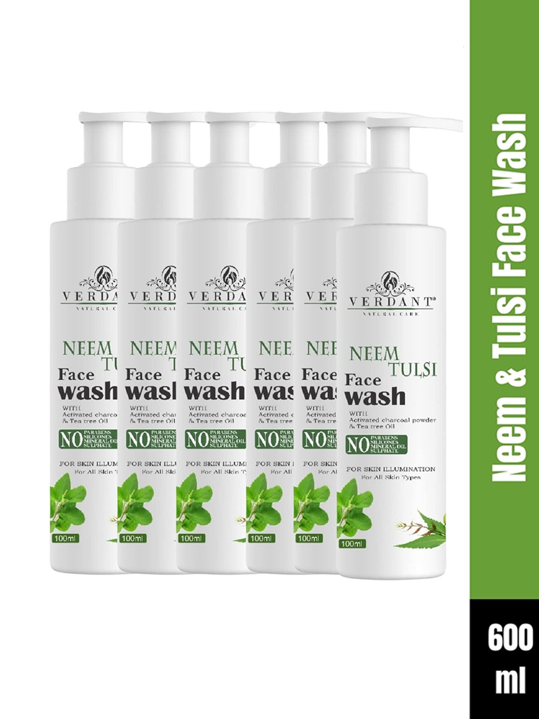 

Verdant Natural Care 6-Pcs Neem & Tulsi Face Wash For Anti Acne - 100ml Each, White