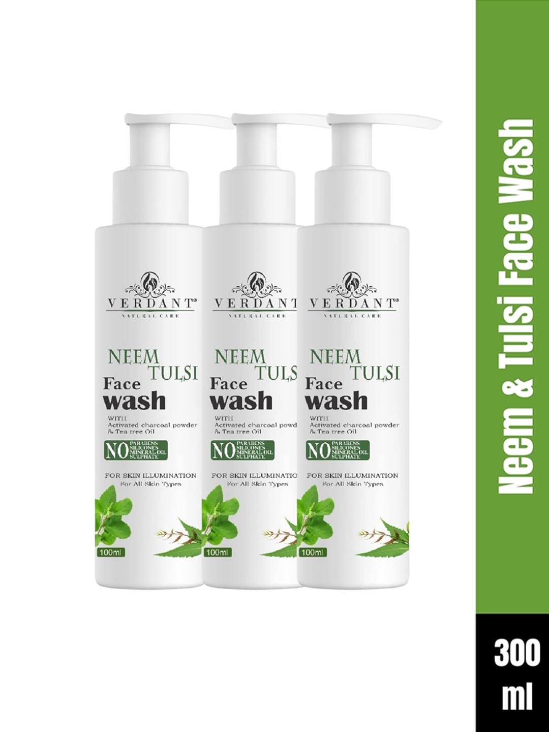 

Verdant Natural Care Set Of 3 Neem & Tulsi Face Wash For Anti Acne - 100ml Each, White