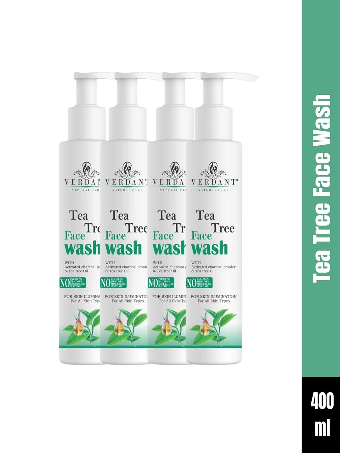 

Verdant Natural Care Set Of 4 Tea Tree Face Wash For Anti Acne & Pimples - 100ml Each, White