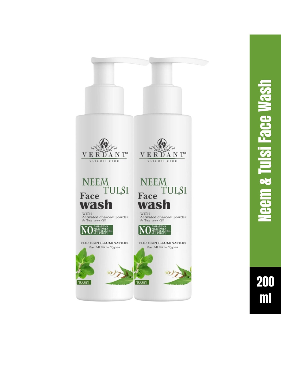 

Verdant Natural Care Set of 2 Neem Tulsi Face Wash with Charcoal & Tea Tree - 100 ml each, White