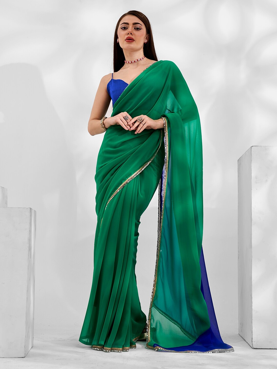 

Kalista Gotta Patti Embellished Pure Georgette Saree, Green