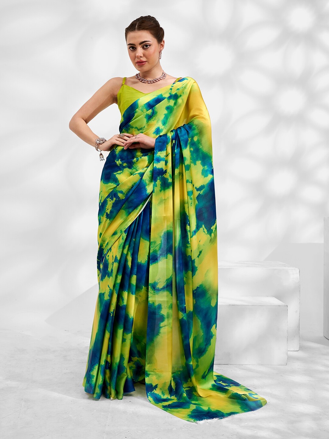 

Kalista Tie and Dye Pure Georgette Saree, Green