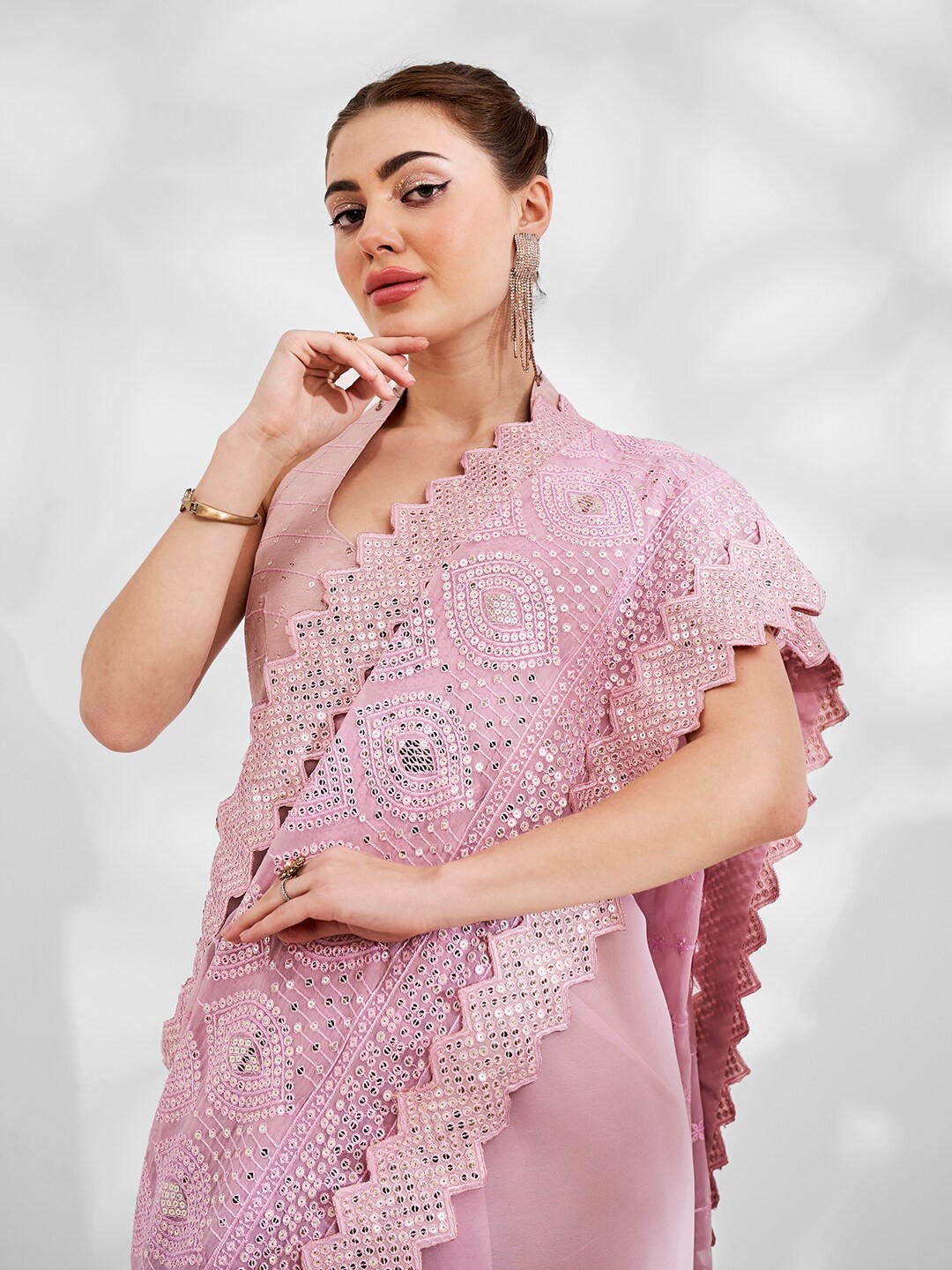 

Kalista Embellished Sequinned Pure Georgette Saree, Pink